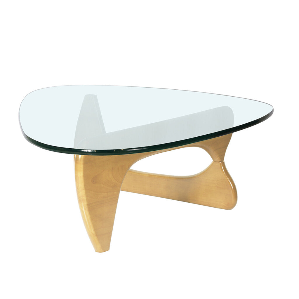 54" Clear and Natural Glass and Wood Triangle Abstract Coffee Table - Loft&Timber