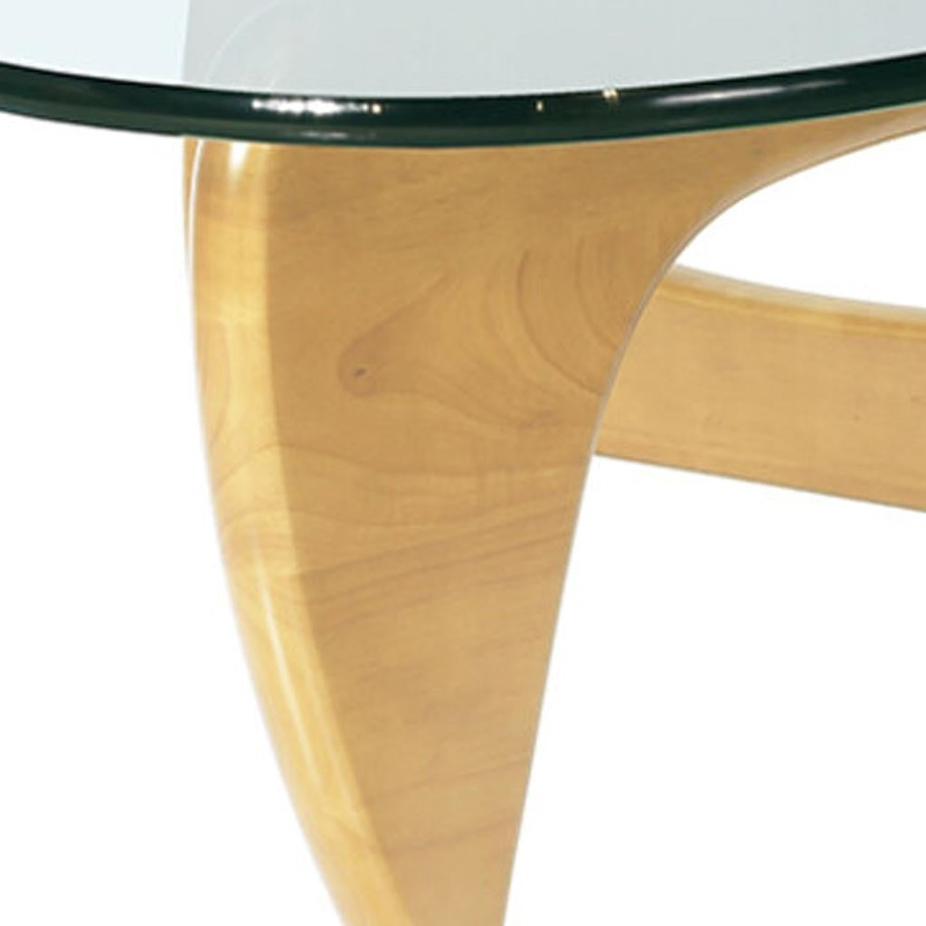 54" Clear and Natural Glass and Wood Triangle Abstract Coffee Table - Loft&Timber