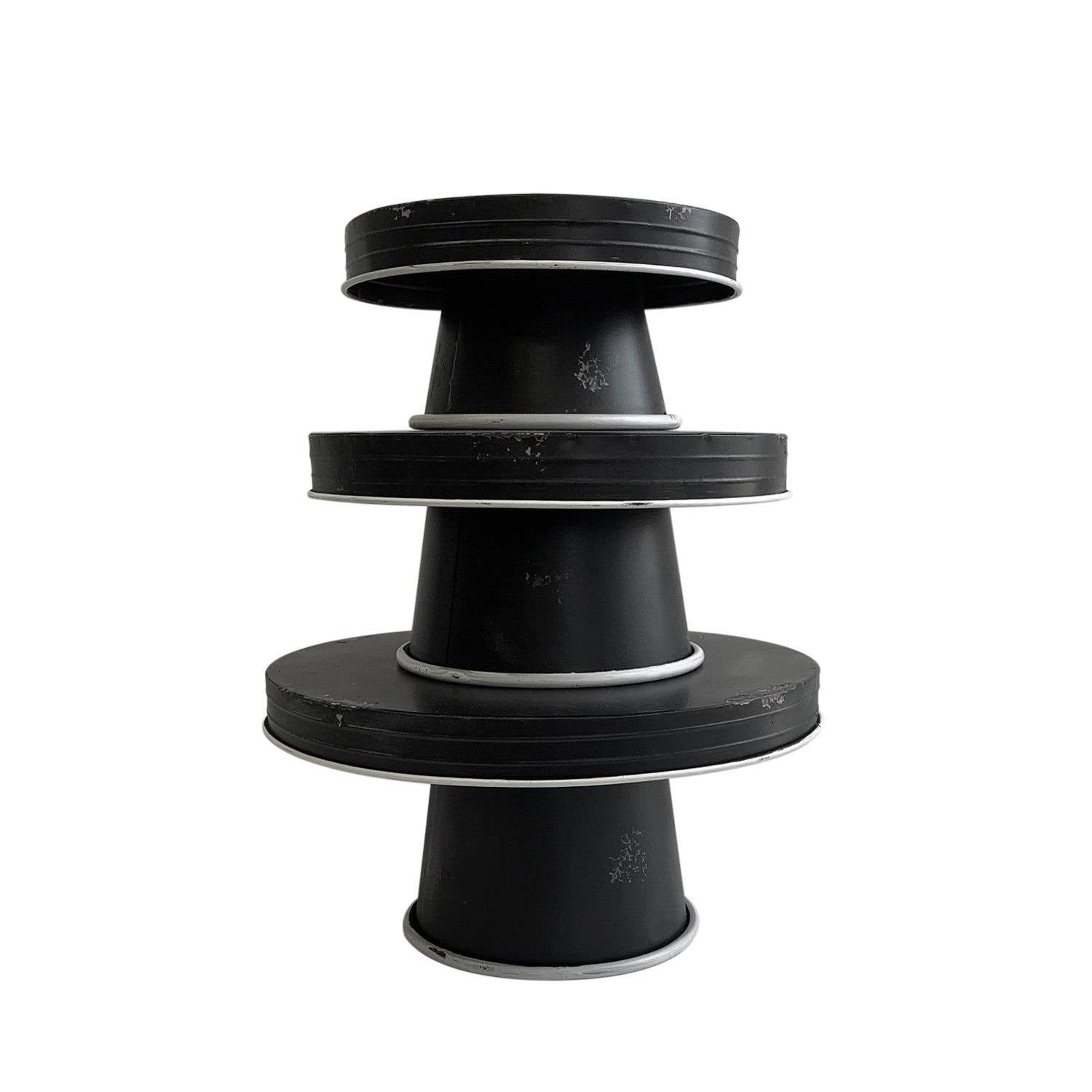 Set of Three Black And White Metal Round Cake Stand Risers - Loft&Timber