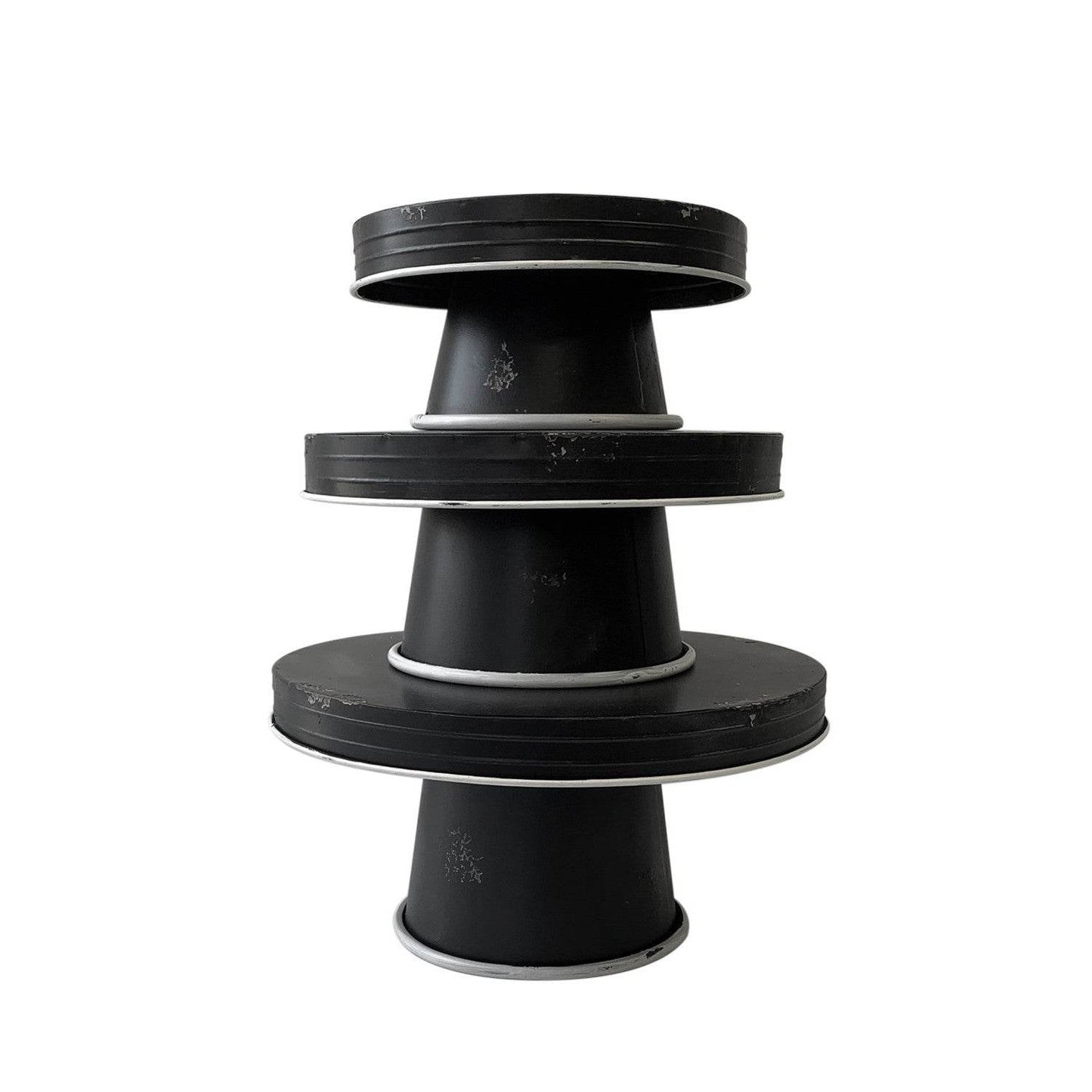 Set of Three Black And White Metal Round Cake Stand Risers - Loft&Timber