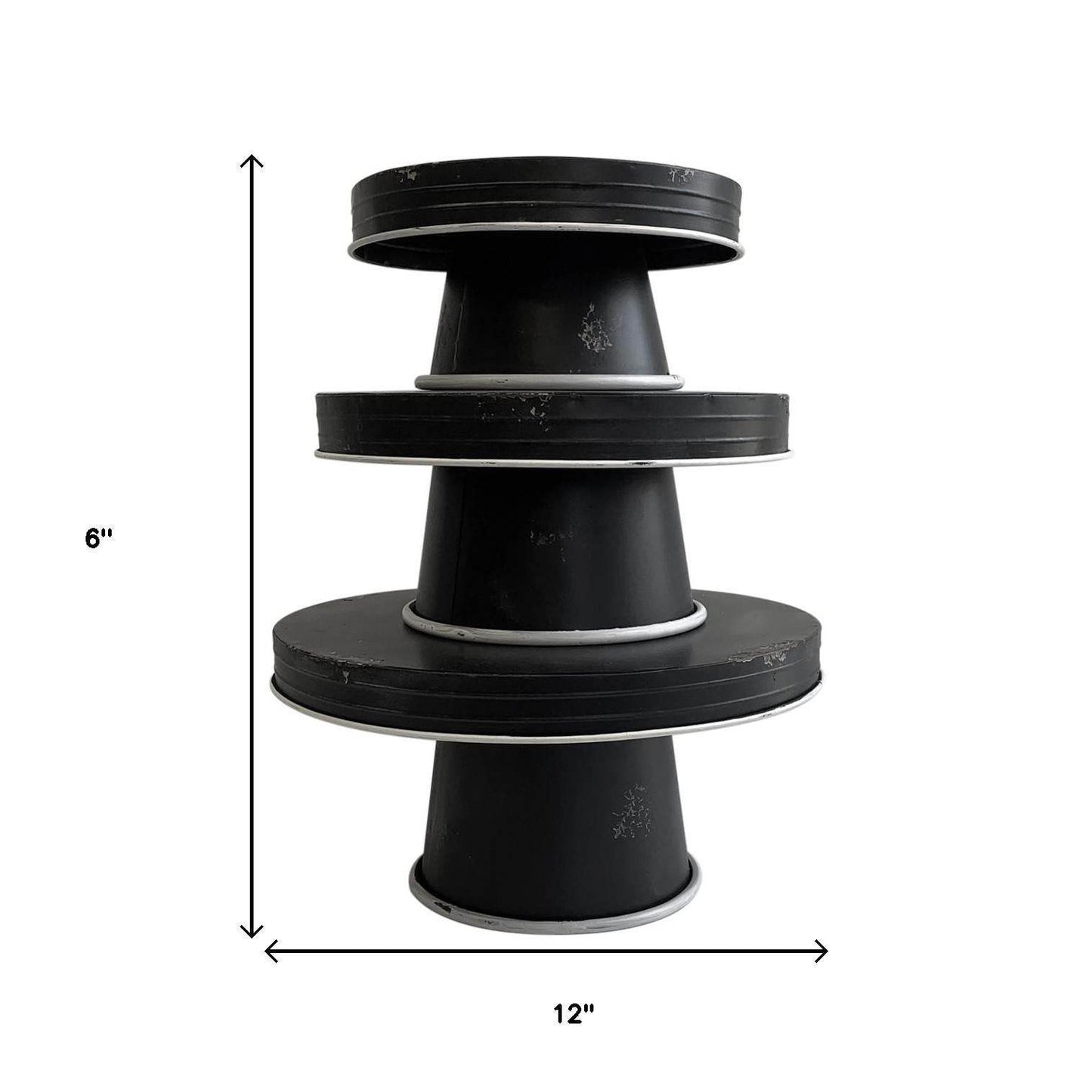 Set of Three Black And White Metal Round Cake Stand Risers - Loft&Timber