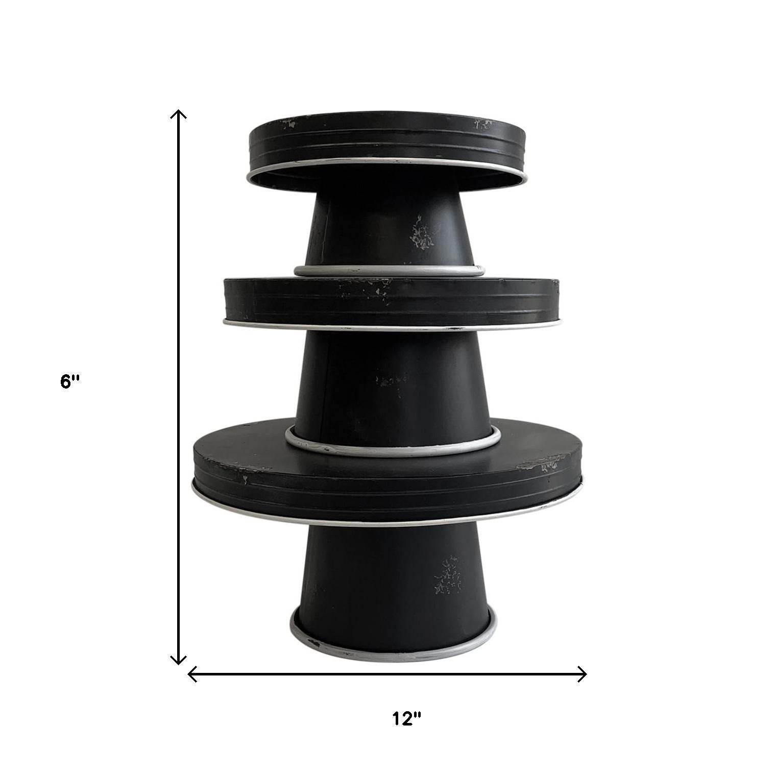 Set of Three Black And White Metal Round Cake Stand Risers - Loft&Timber