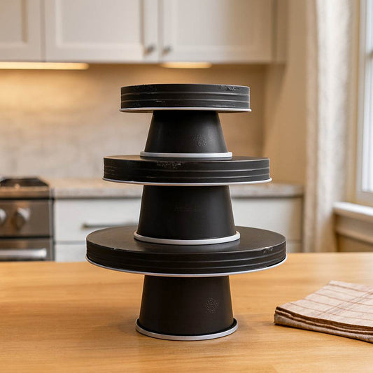 Set of Three Black And White Metal Round Cake Stand Risers - Loft&Timber