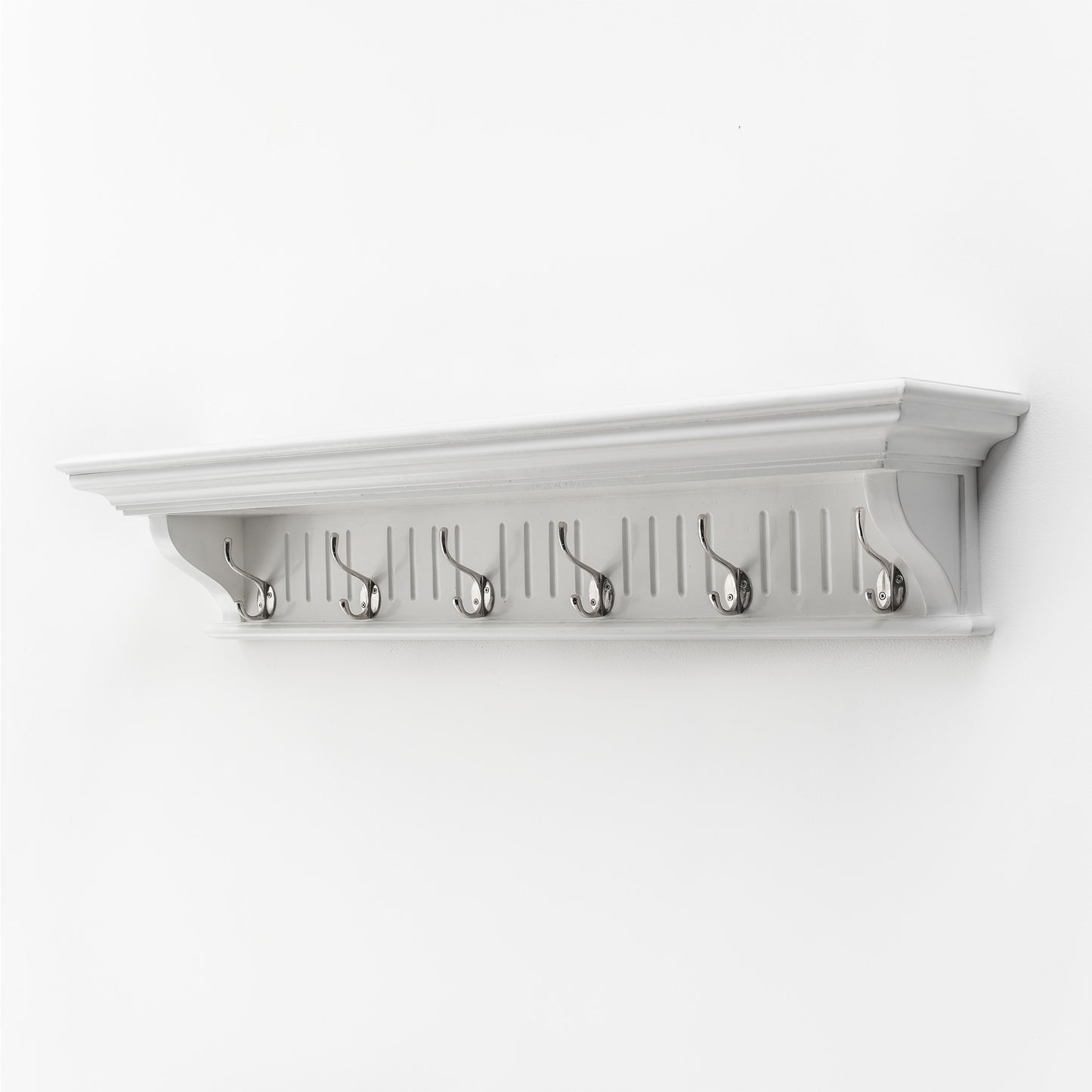 39" White Solid Wood Six Hook Wall Mount Coat Rack-1