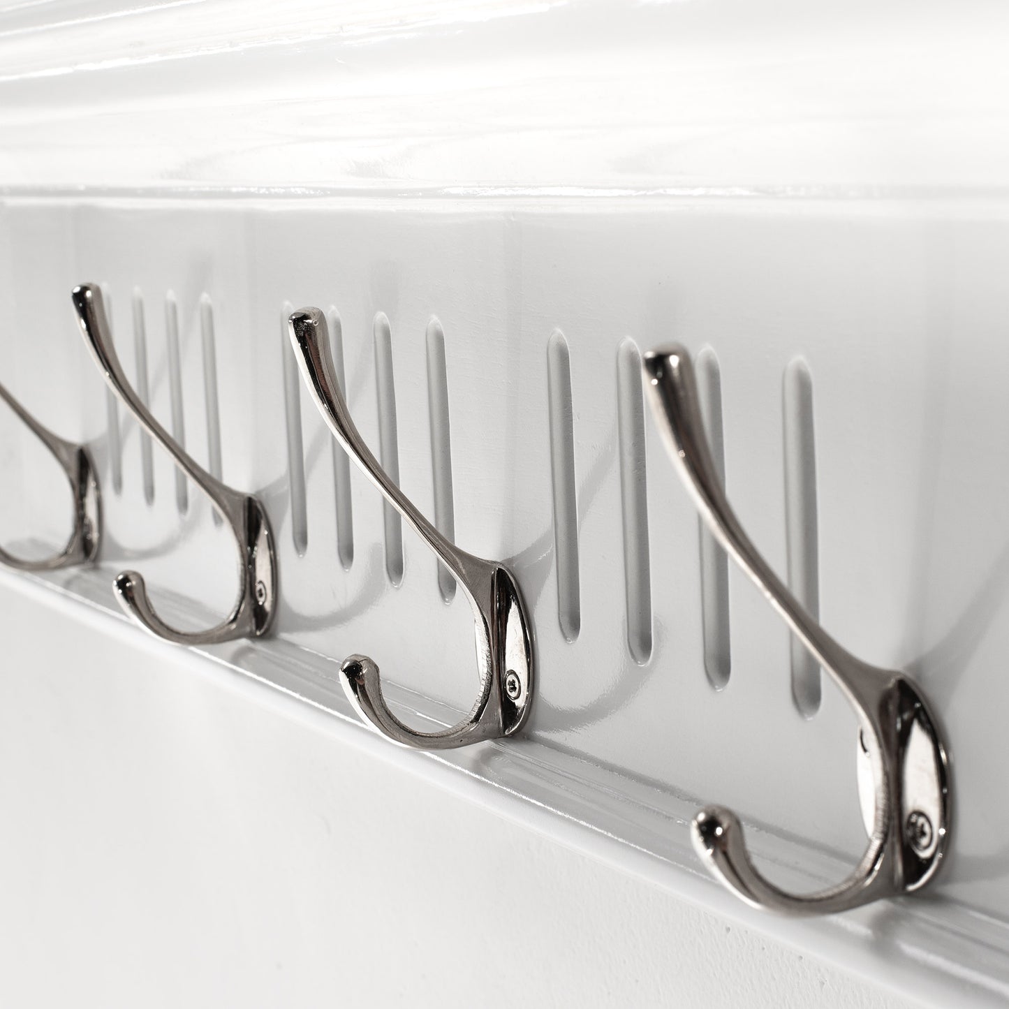 28" White Solid Wood Four Hook Wall Mount Coat Rack-4