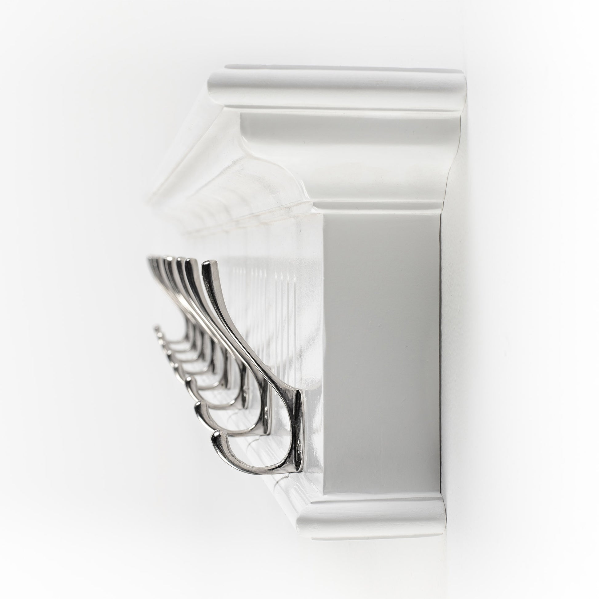 51" White Solid Wood Eight Hook Wall Mount Coat Rack-2
