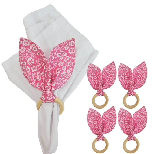 Maison Charlo | Easter Set of 4 Floral Pink Bunny Ears Napkin Rings | Dining Table Decor - Loft&Timber