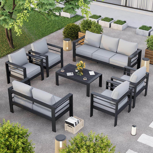 Aluminum Patio Furniture Set, 10 Piece Metal Outdoor Furniture Set, Patio Furniture Set with Waterproof Covers for Backyard Garden(Dark Grey&Light Grey) - Loft&Timber