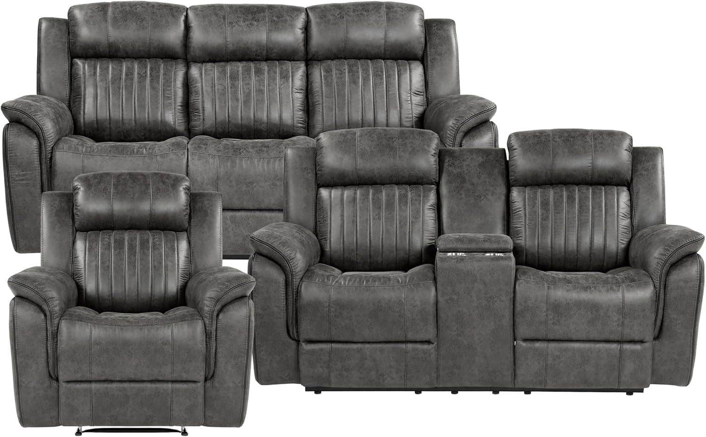 Brownish Gray Microfiber Recliner Set Sofa, Loveseat, Chair - Loft&Timber