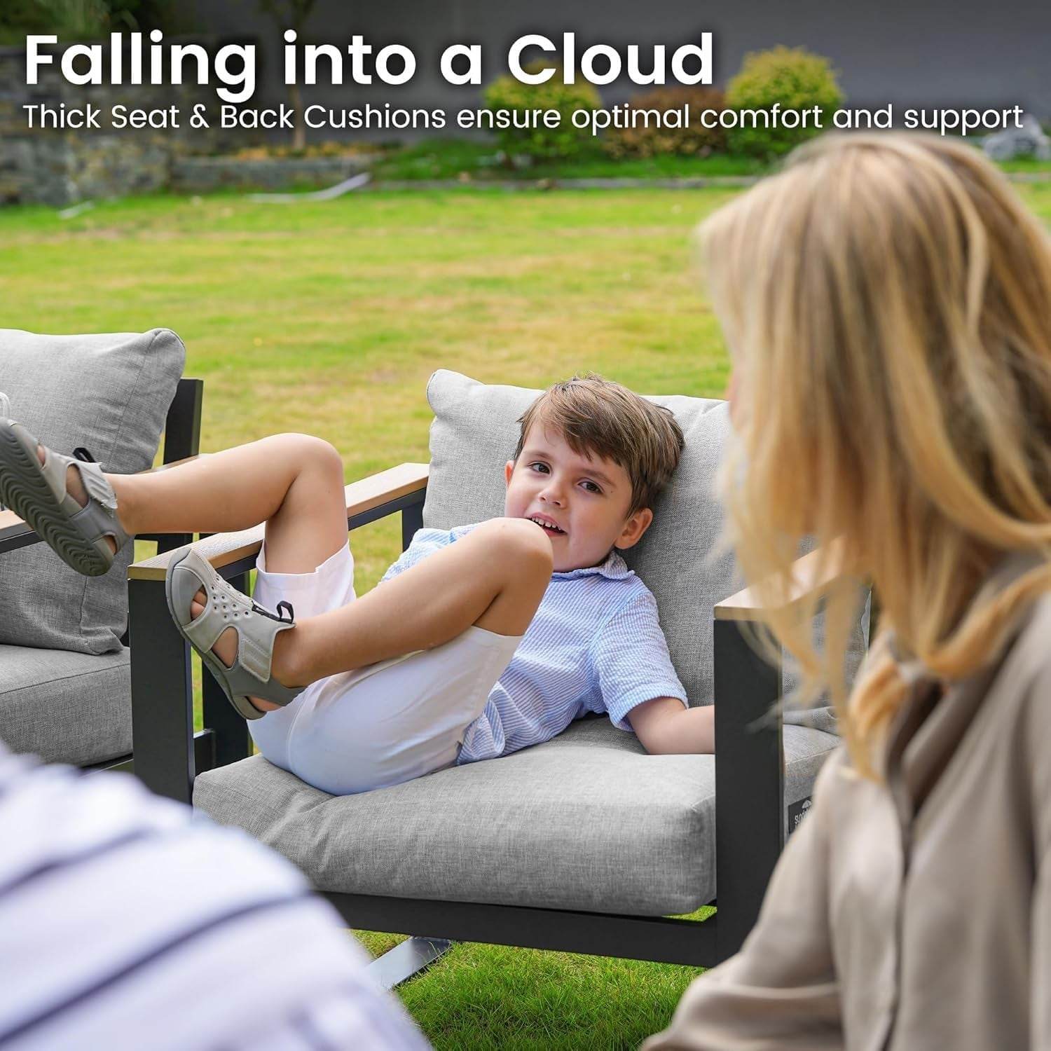 Aluminum Patio Furniture Set, 4 Piece Modern Outdoor Furniture with 6 Inch Cushion, Metal Patio Sectional Conversation Sets for Deck, Backyard, Porch (Grey) - Loft&Timber