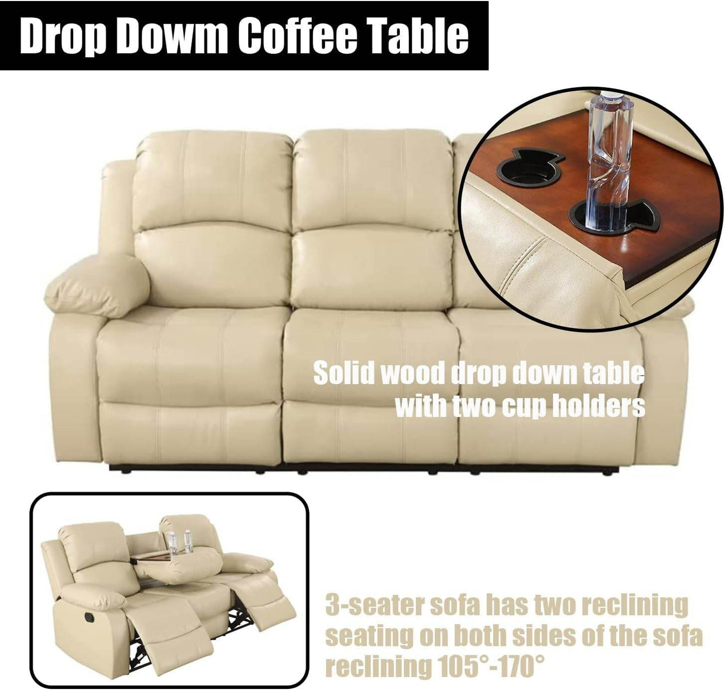 Beige Leather Reclining Sofa Set - Loft&Timber