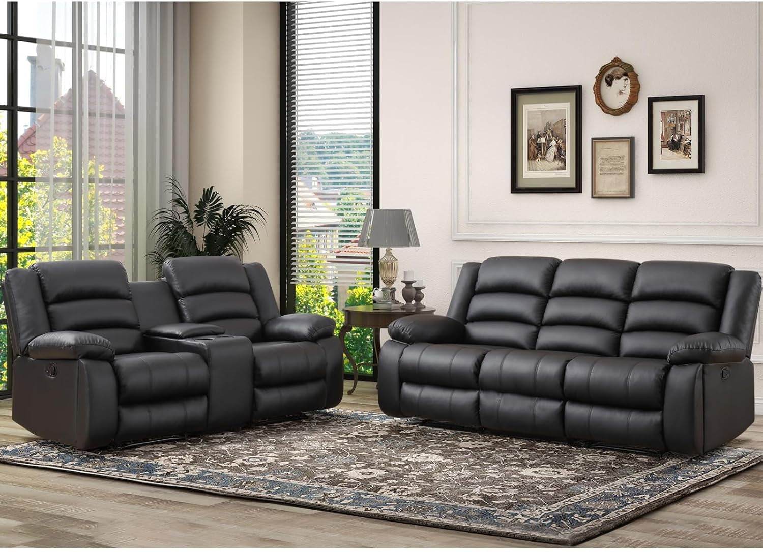 Faux Leather Manual Recliner Sofa Set (Loveseat+Sofa) - Loft&Timber