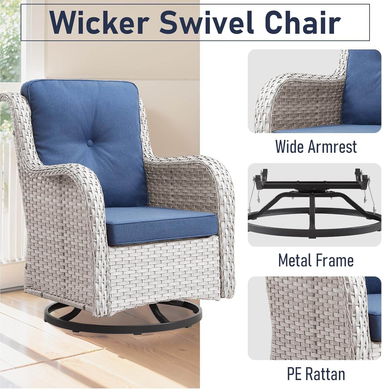 Outdoor Wicker Furniture Set with Swivel Rocker Chairs - Loft&Timber