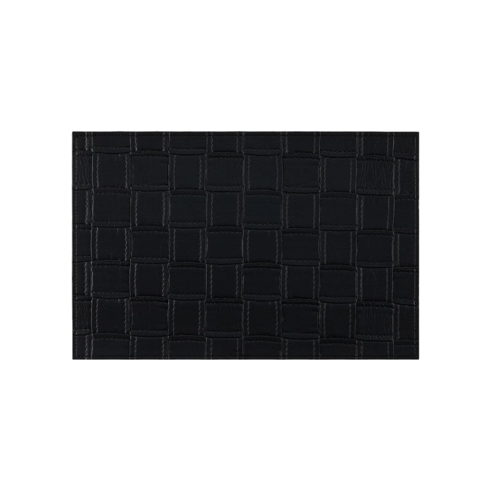 18" Set of Four Black Basketweave Faux Leather Placemats-2