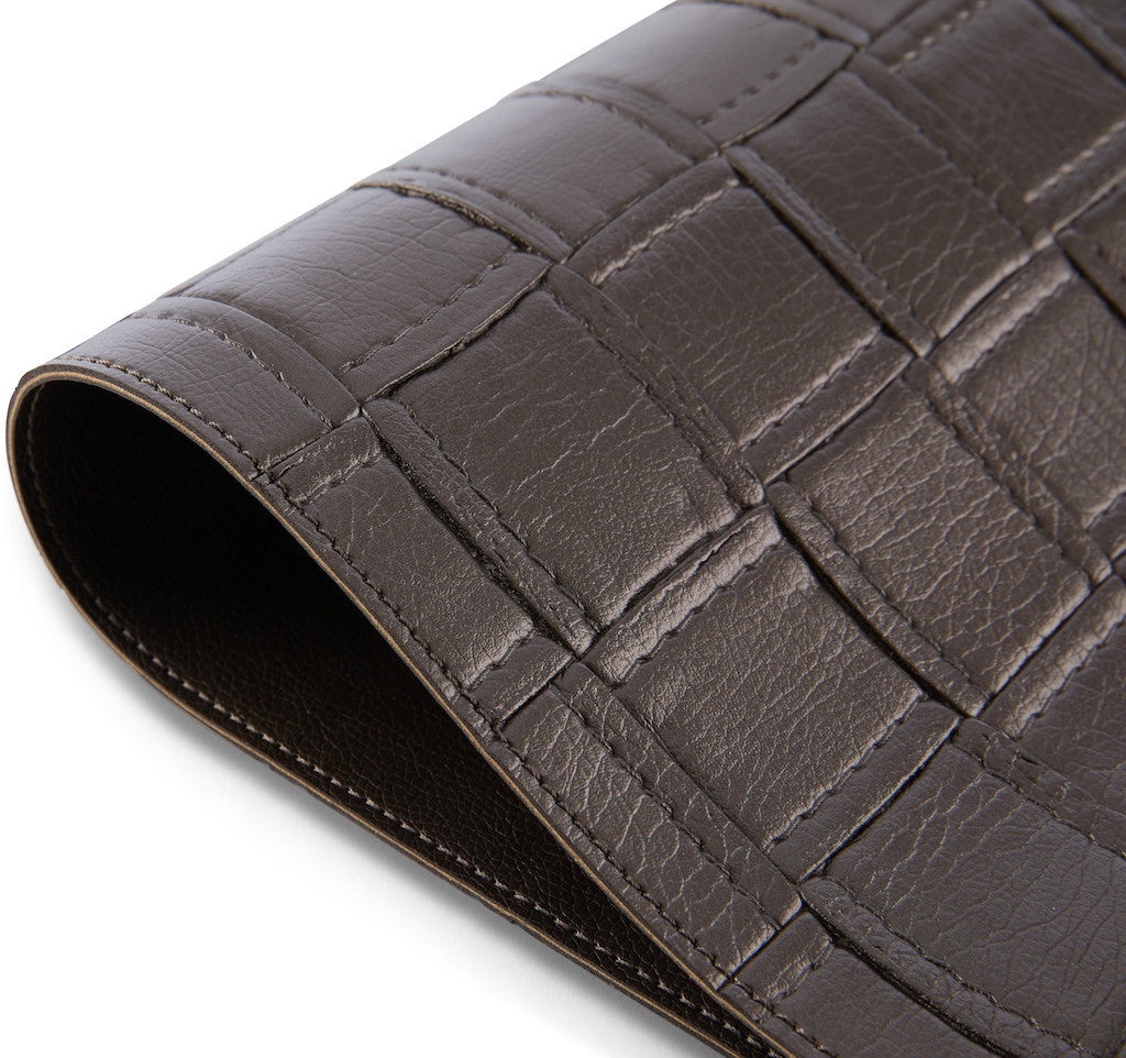 18" Set of Four Espresso Basketweave Faux Leather Placemats-3