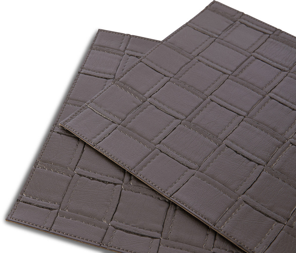 18" Set of Four Espresso Basketweave Faux Leather Placemats-4
