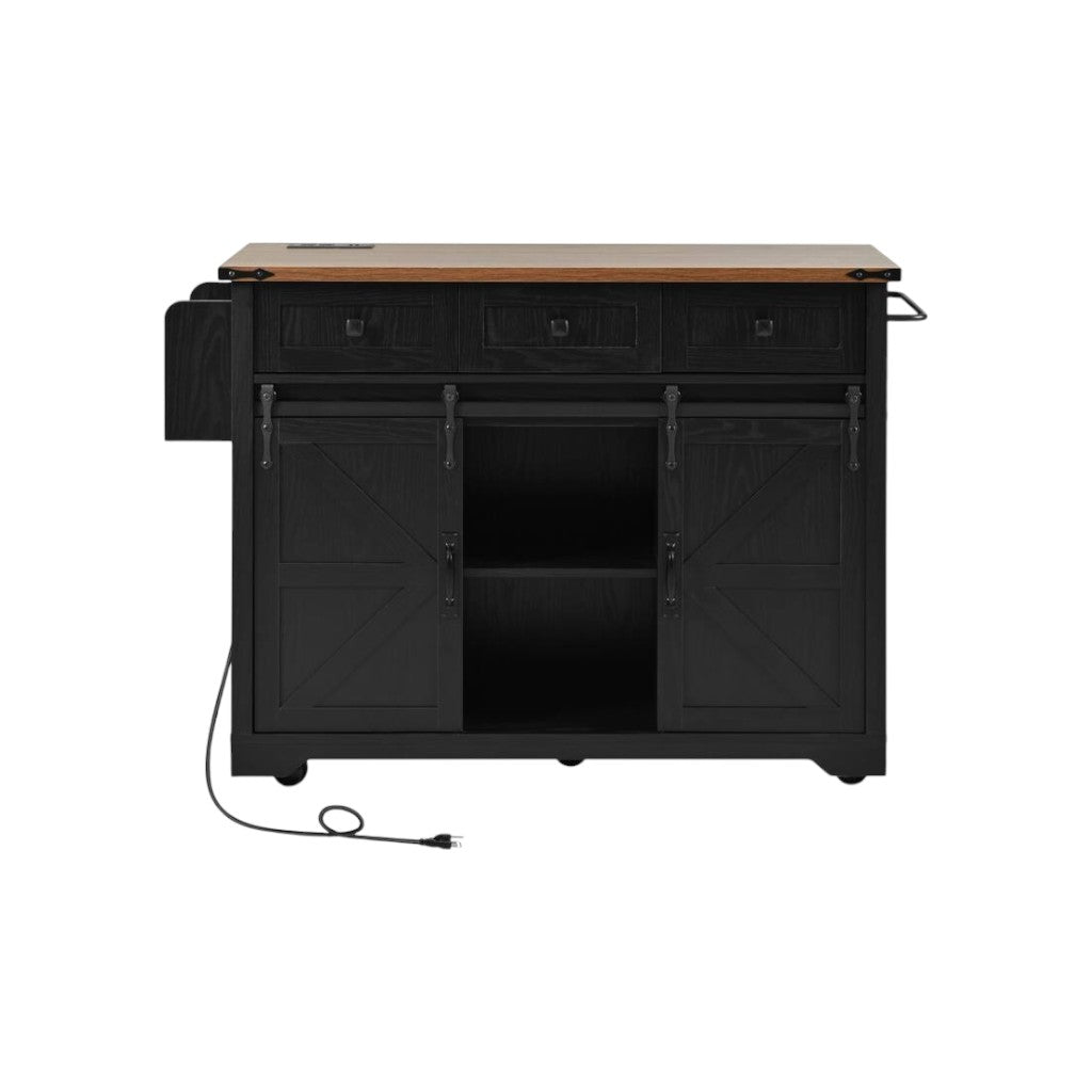 54" Black Wood Rolling Kitchen Island-2