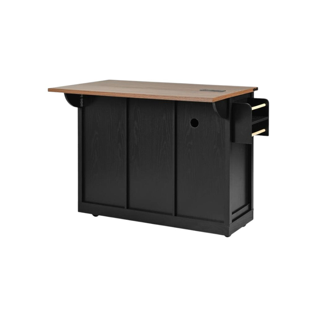 54" Black Wood Rolling Kitchen Island-3