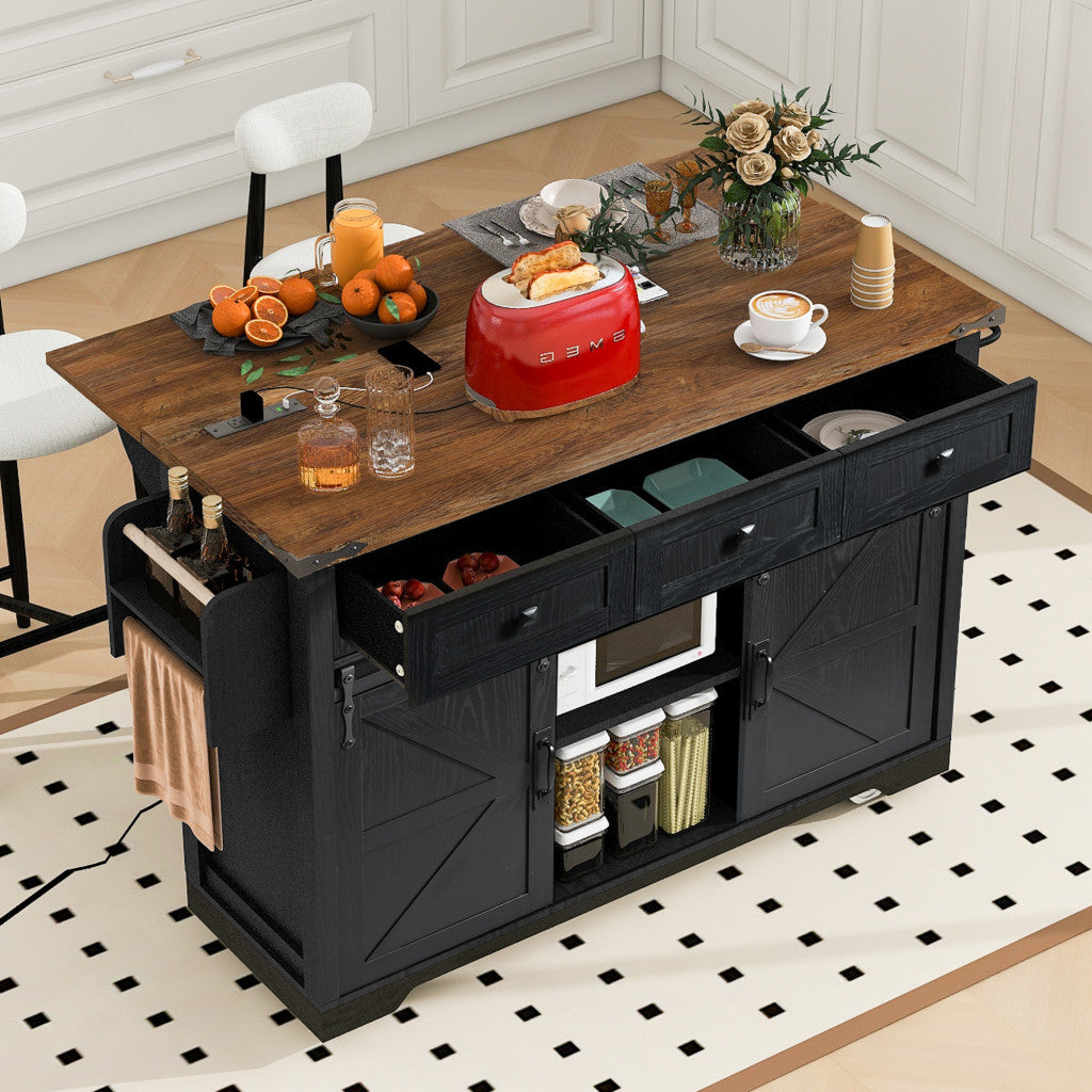 54" Black Wood Rolling Kitchen Island-8