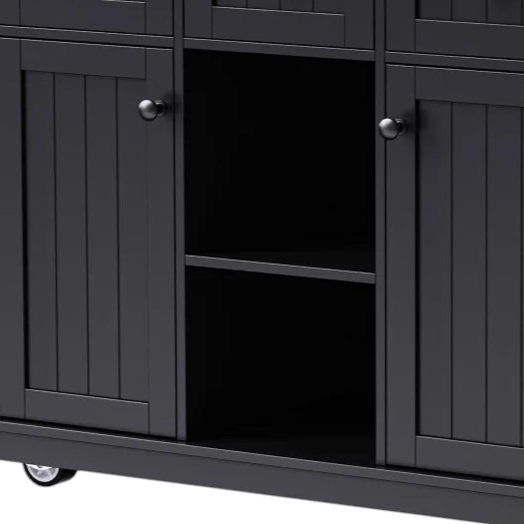 53" Black Wood Rolling Kitchen Island With Storage-2