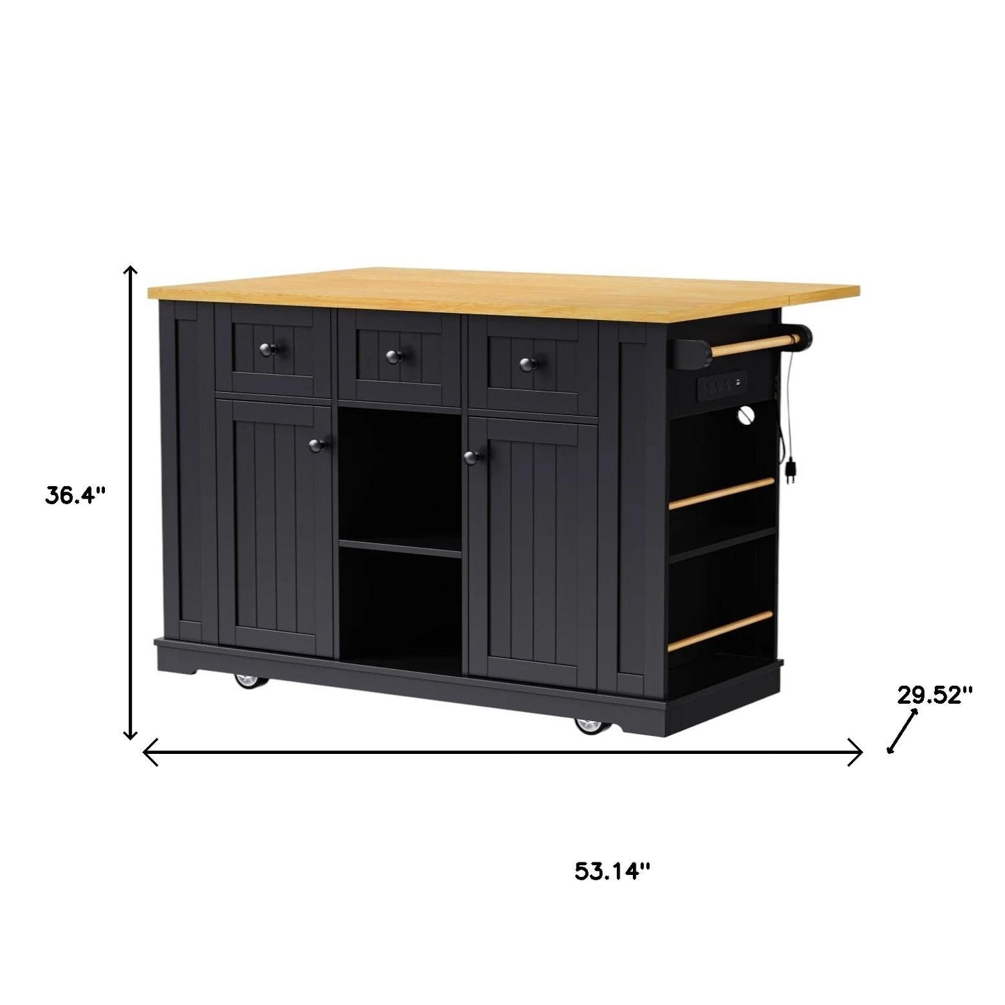 53" Black Wood Rolling Kitchen Island With Storage-5