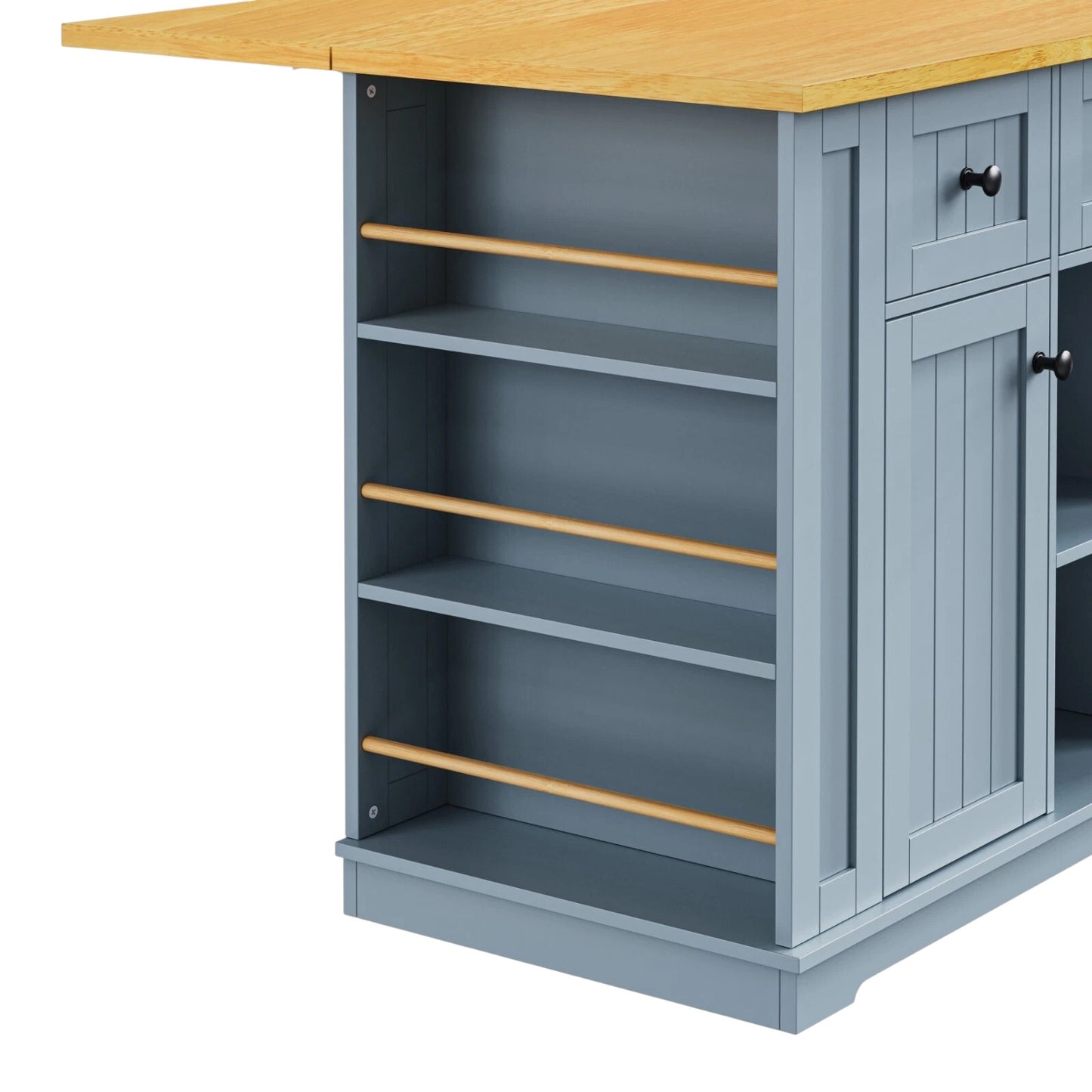 53" Light Blue Wood Rolling Kitchen Island With Storage-5