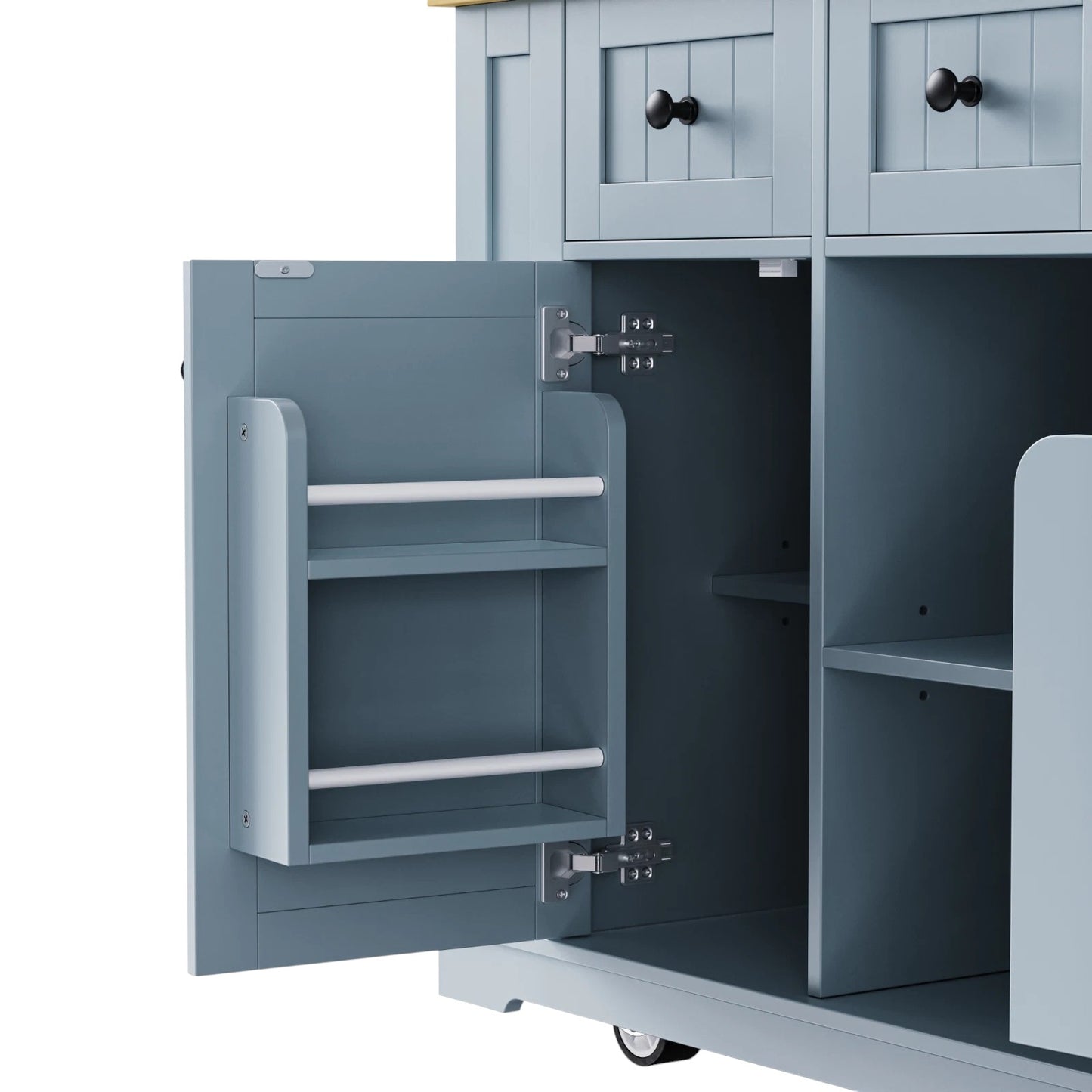 53" Light Blue Wood Rolling Kitchen Island With Storage-8