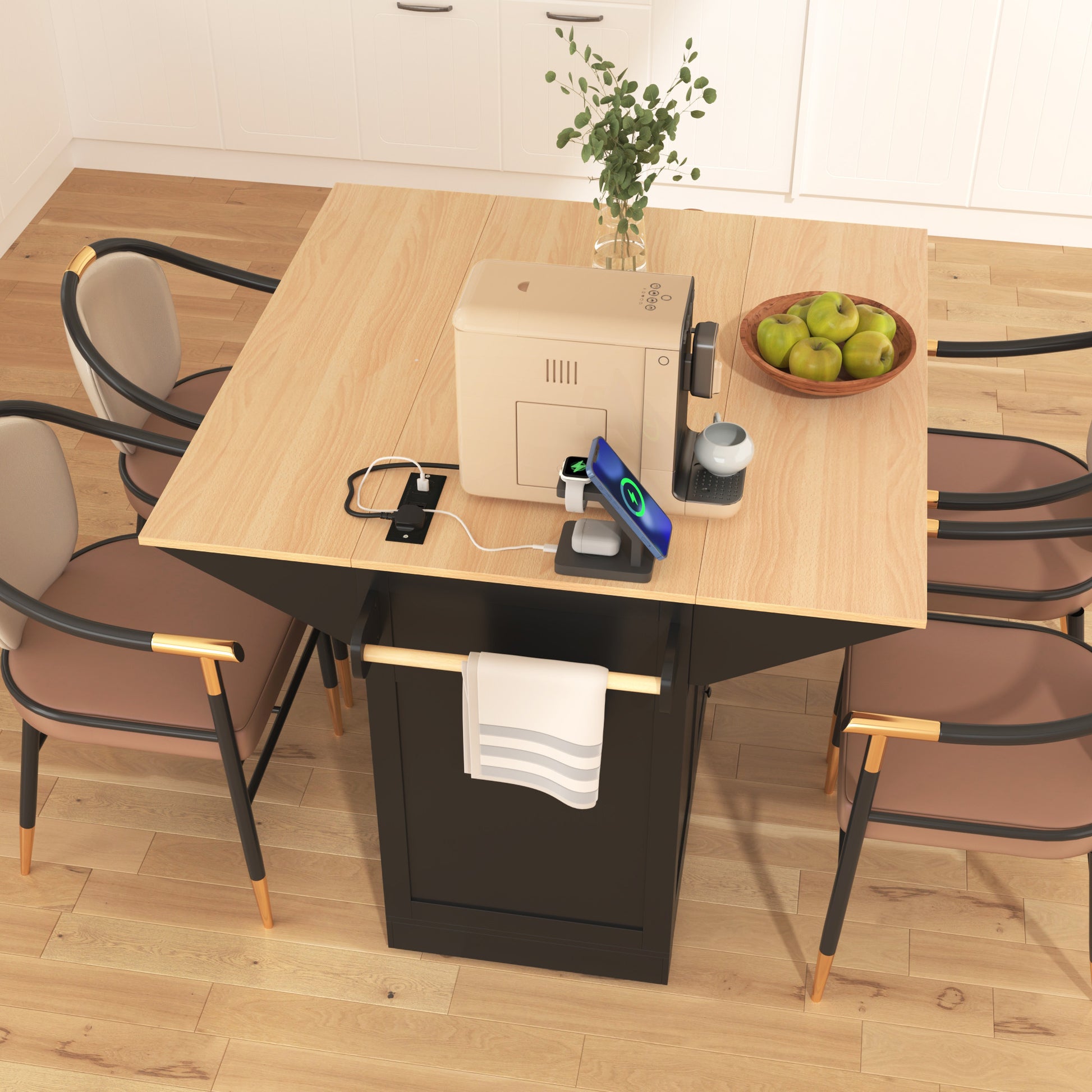 56" Black Wood Rolling Kitchen Island With Storage-8