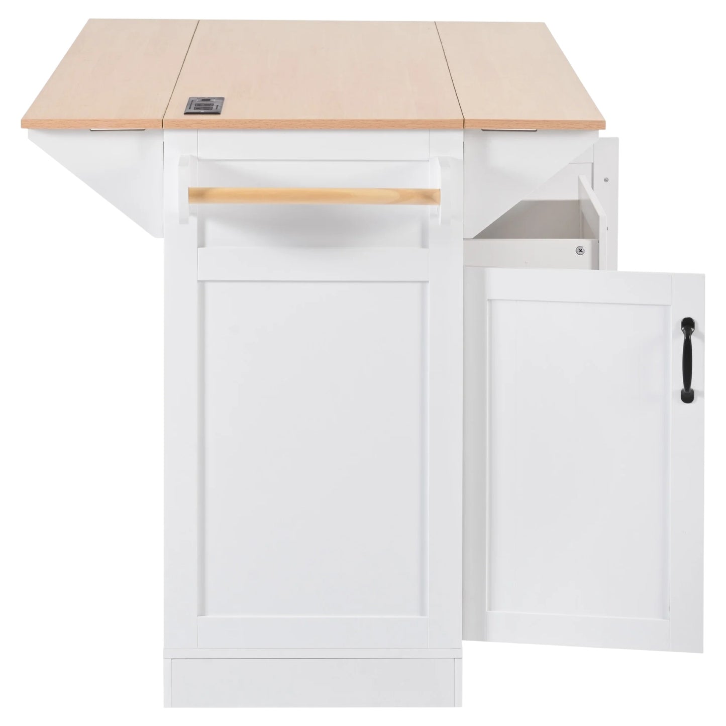 56" White Wood Rolling Kitchen Island With Storage-6