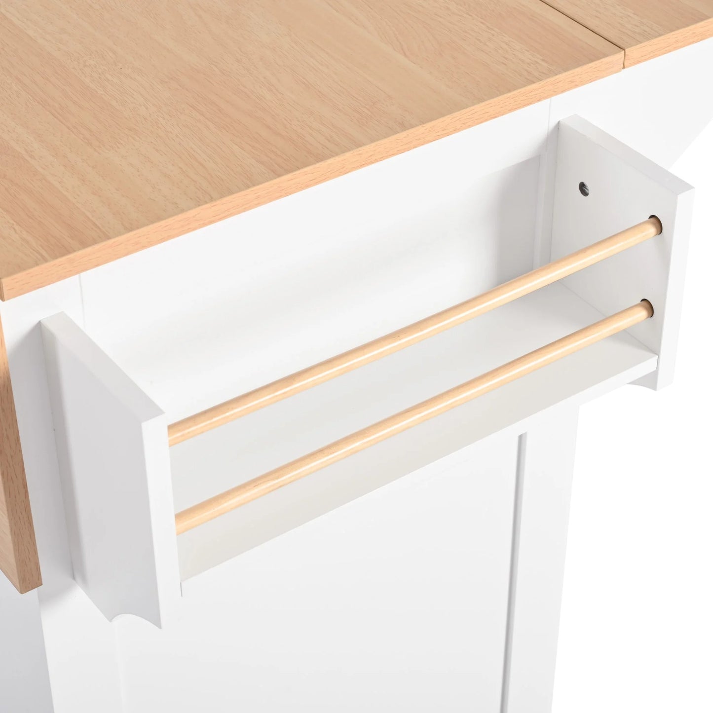 56" White Wood Rolling Kitchen Island With Storage-7