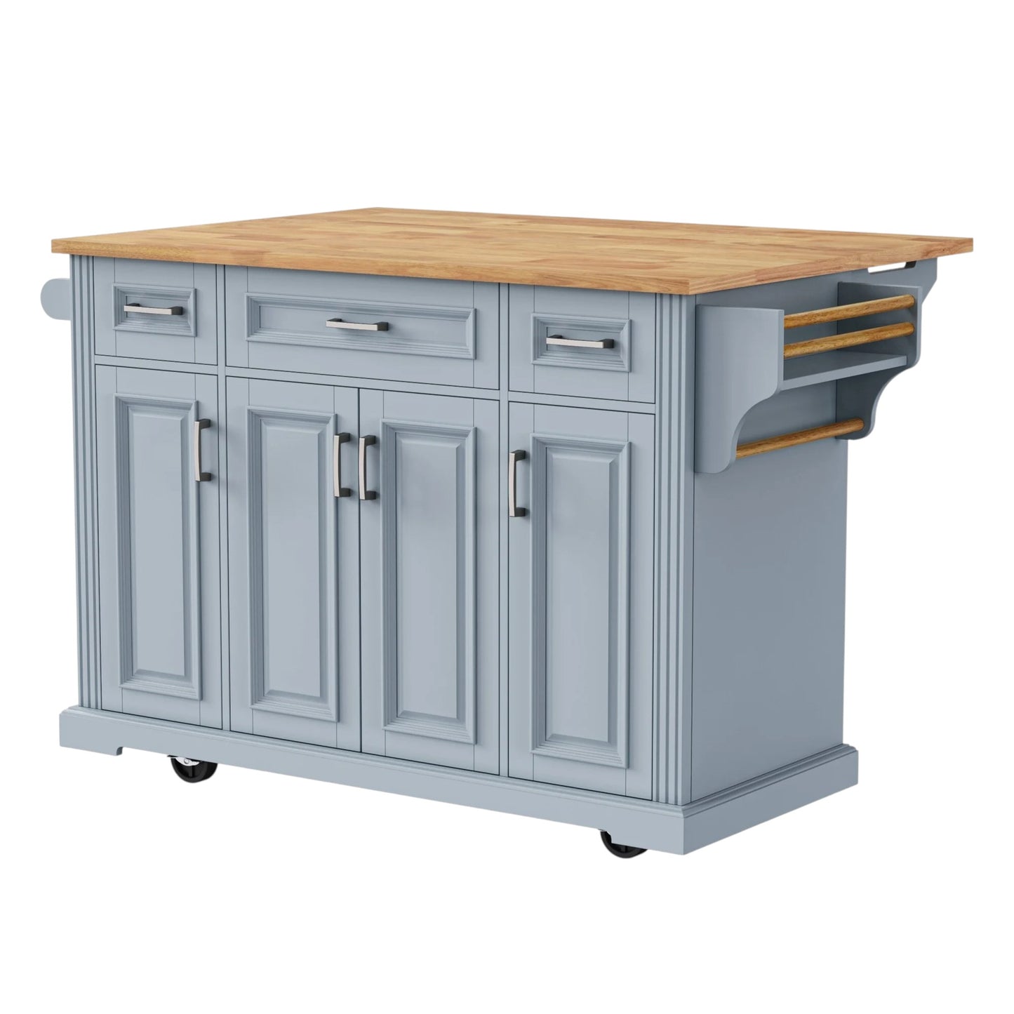54" Light Blue Wood Rolling Kitchen Island With Storage-1