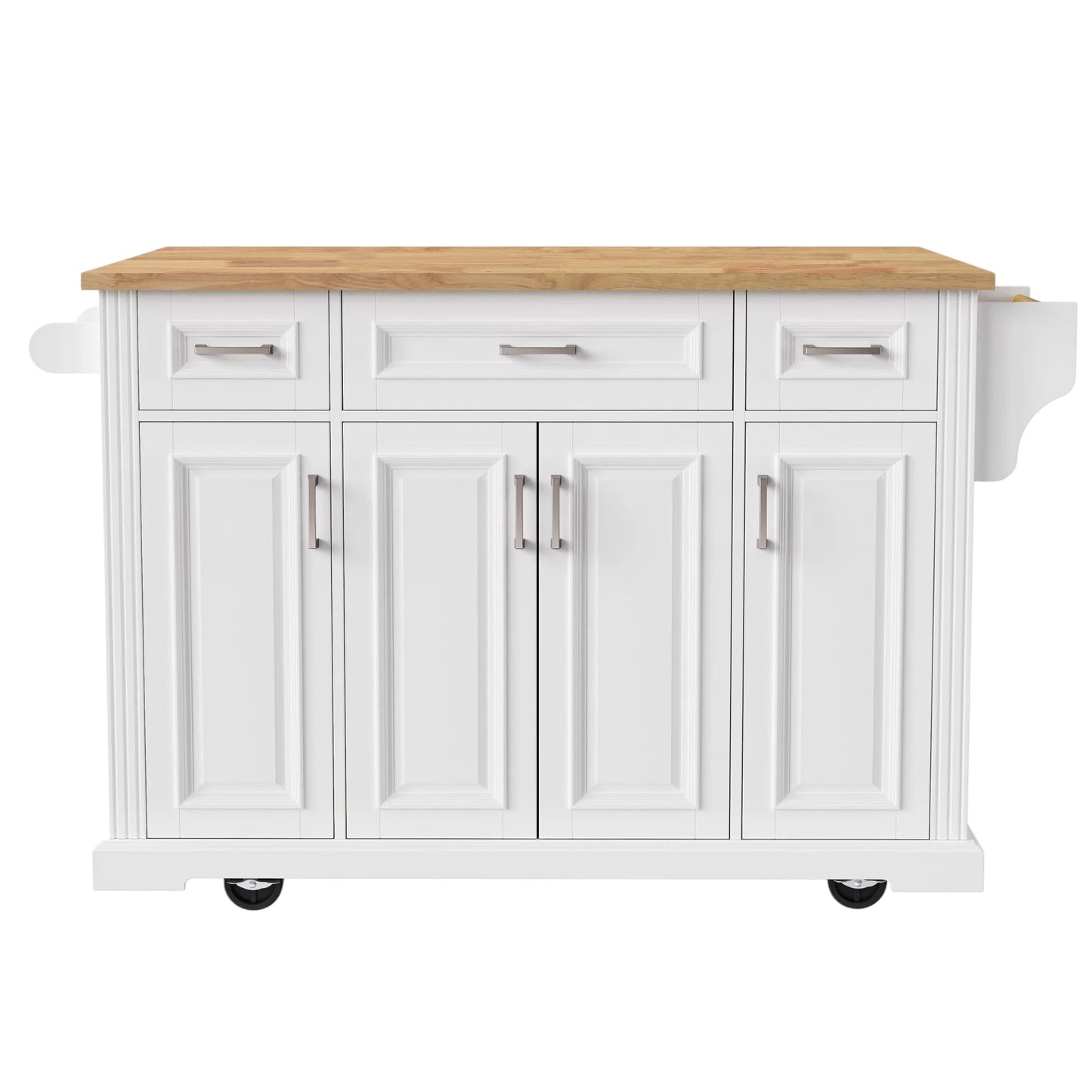 54" White Wood Rolling Kitchen Island With Storage-2