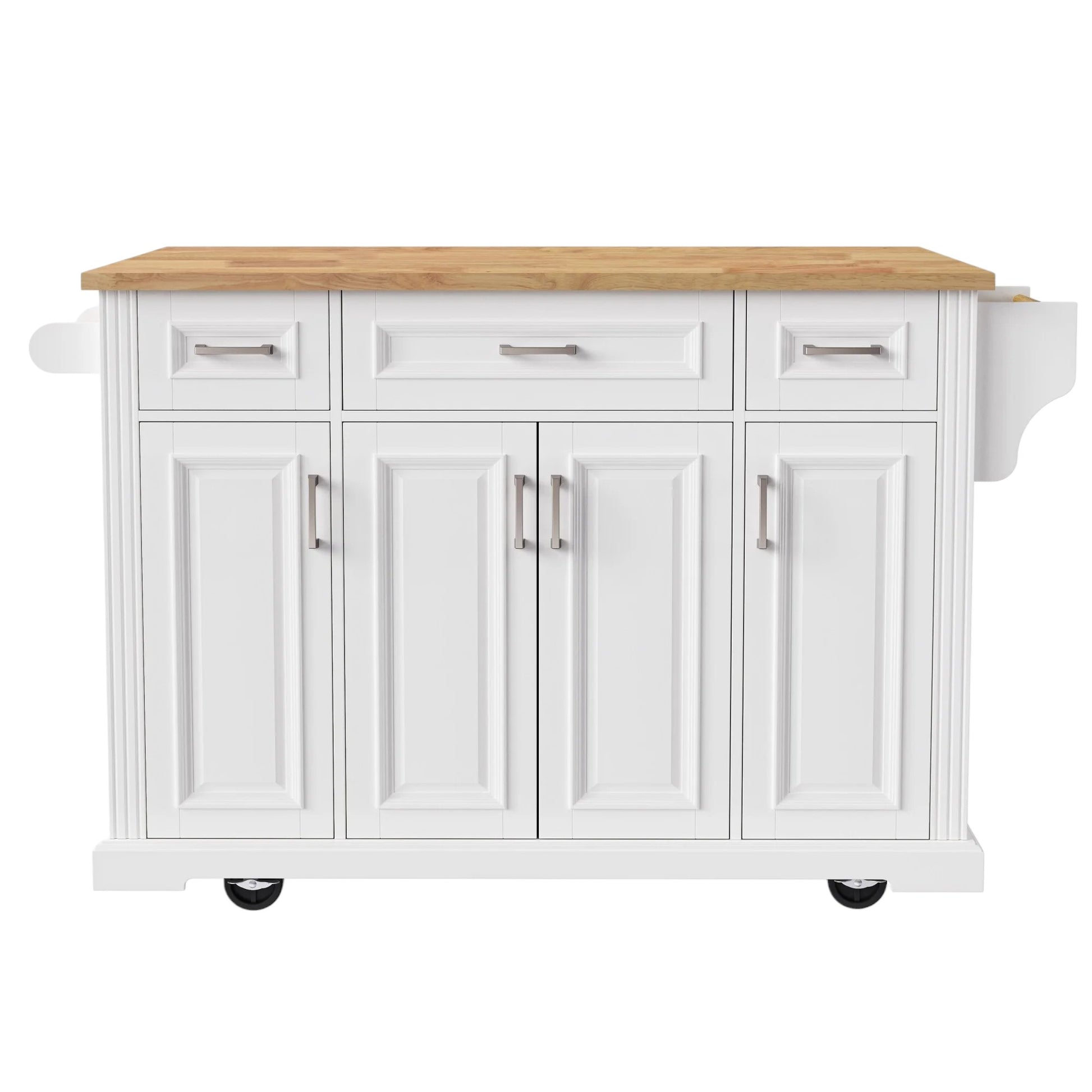 54" White Wood Rolling Kitchen Island With Storage-2