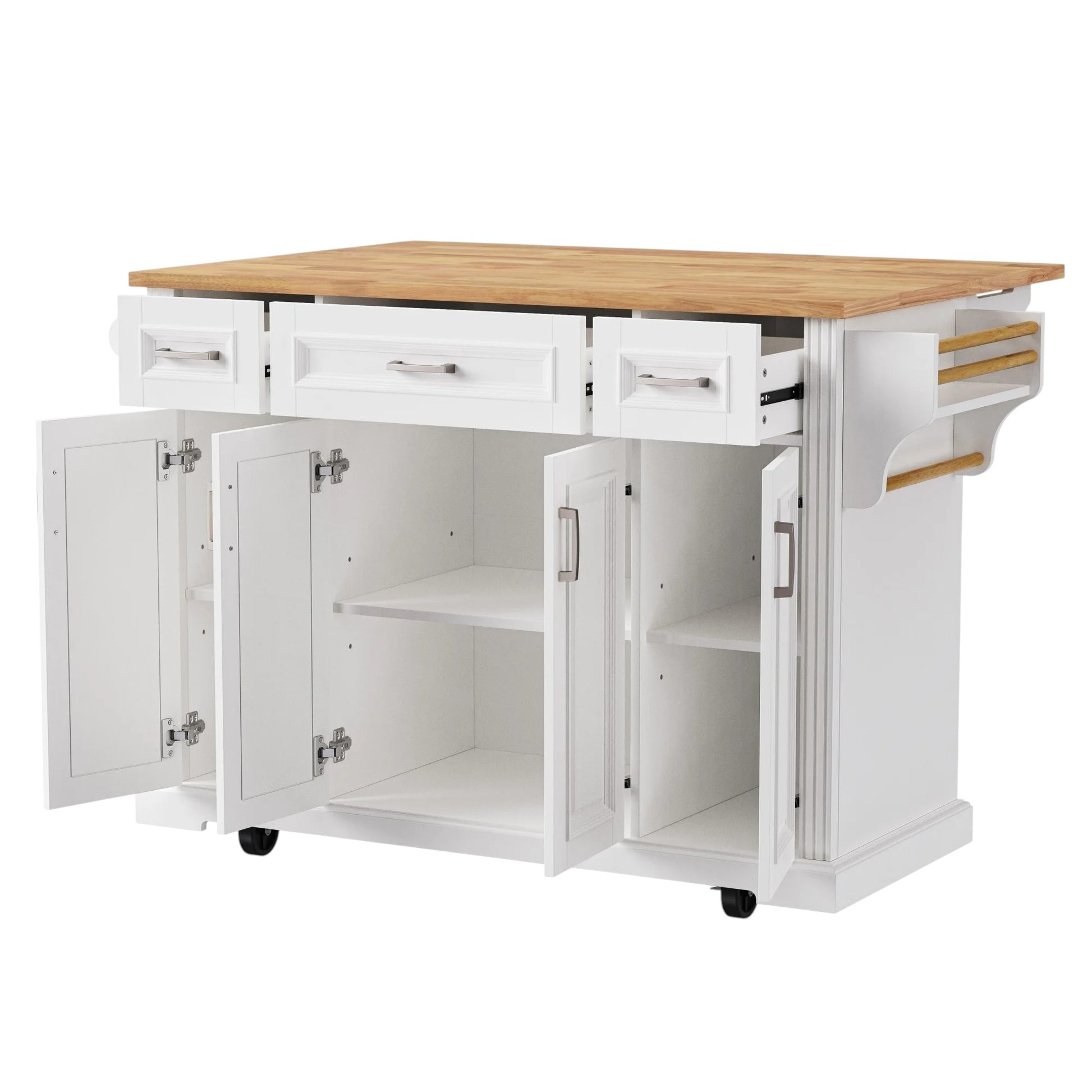 54" White Wood Rolling Kitchen Island With Storage-3