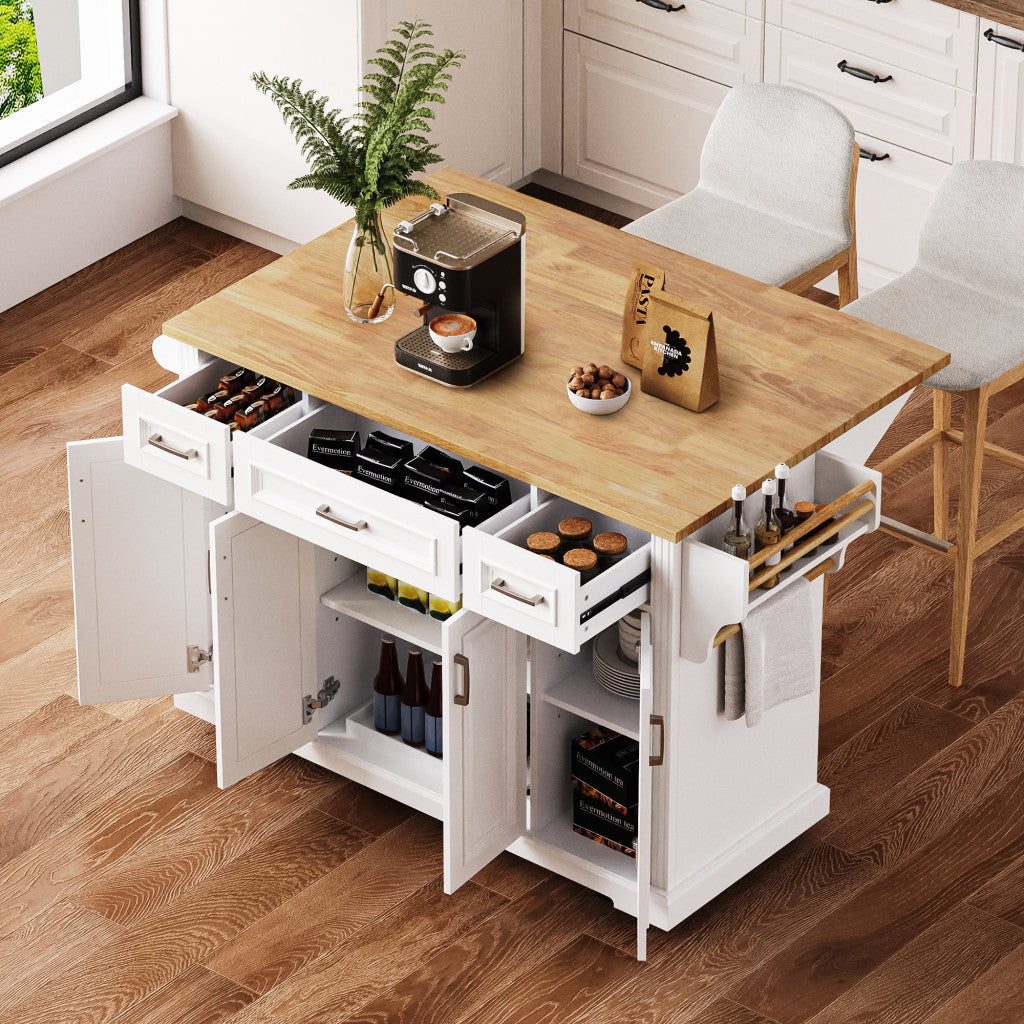 54" White Wood Rolling Kitchen Island With Storage-7