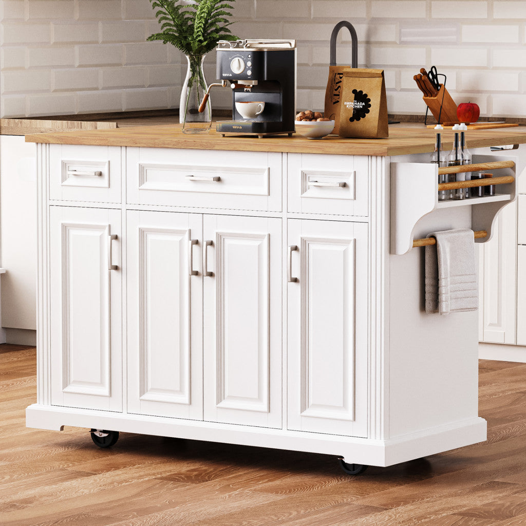 54" White Wood Rolling Kitchen Island With Storage-8