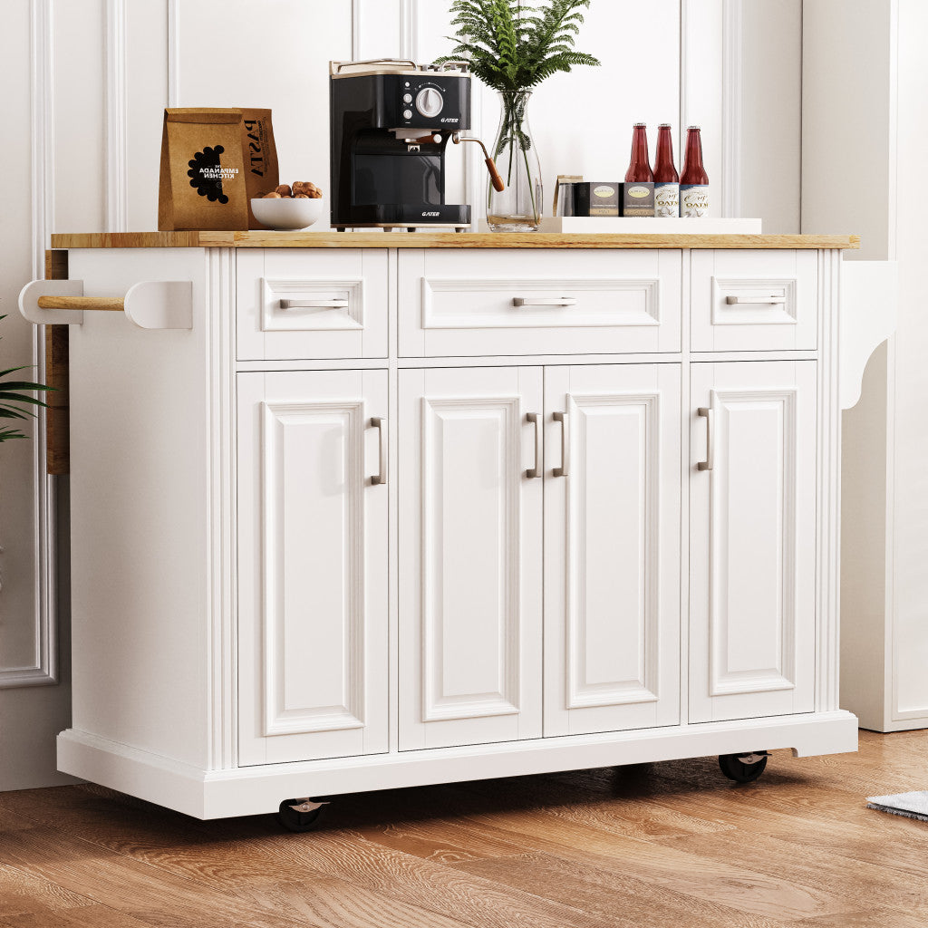 54" White Wood Rolling Kitchen Island With Storage-6