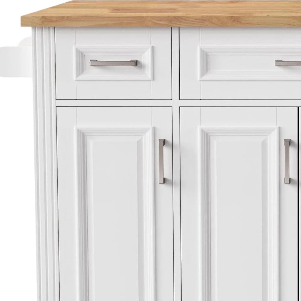 54" White Wood Rolling Kitchen Island With Storage-4