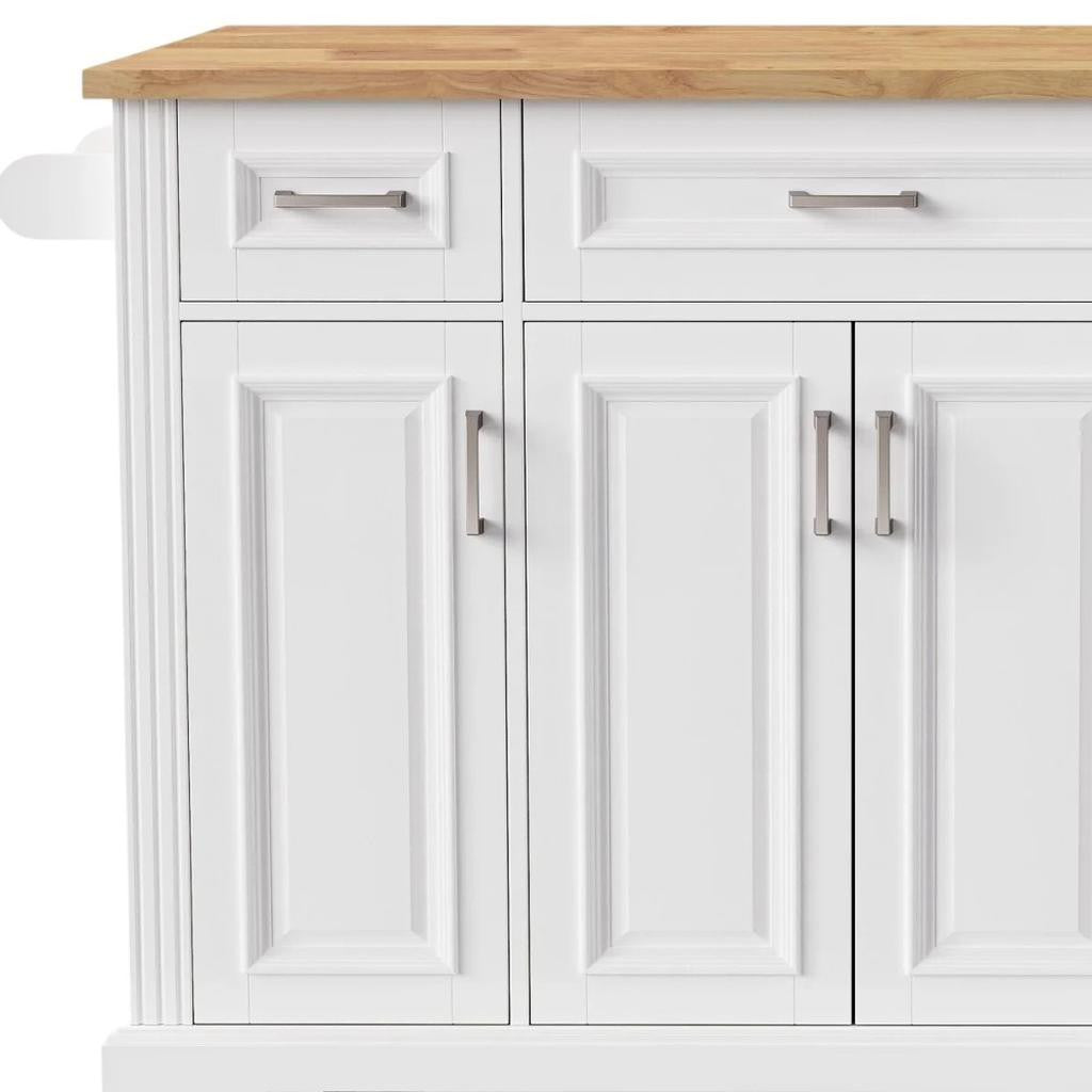 54" White Wood Rolling Kitchen Island With Storage-5