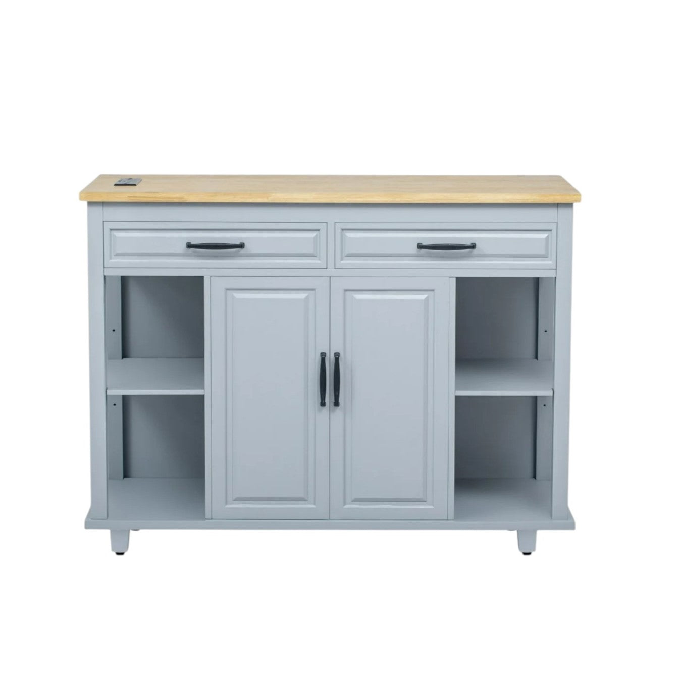 47" Light Blue Wood Rolling Kitchen Island With Storage-2