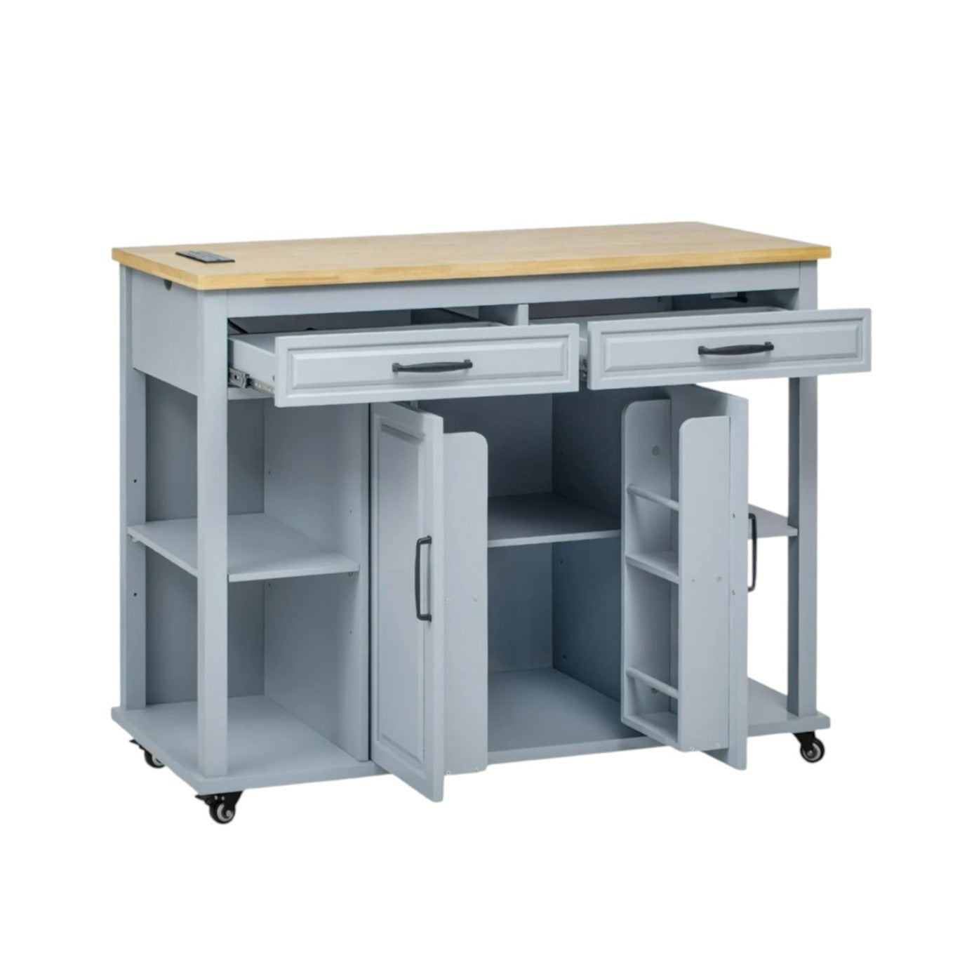 47" Light Blue Wood Rolling Kitchen Island With Storage-3