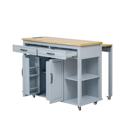 47" Light Blue Wood Rolling Kitchen Island With Storage-1