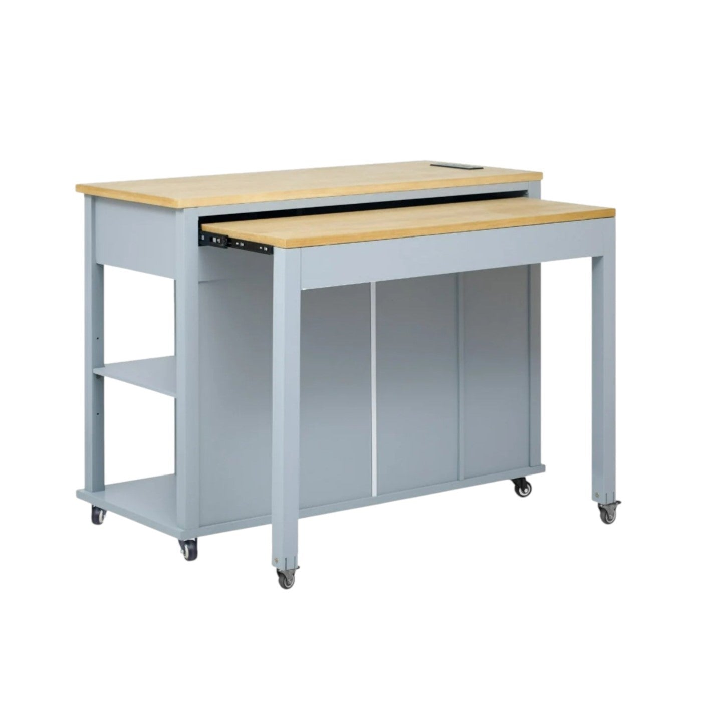 47" Light Blue Wood Rolling Kitchen Island With Storage-4