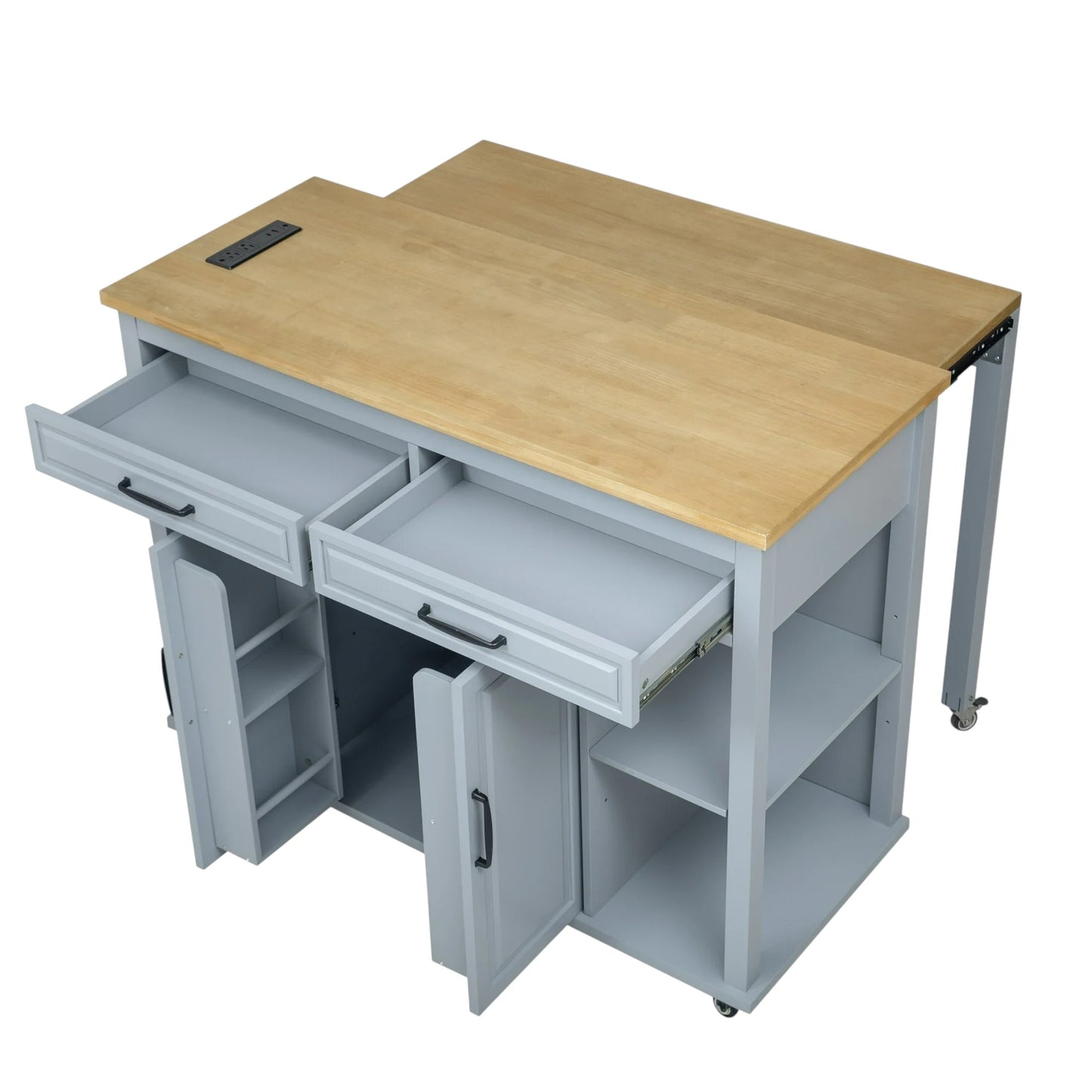47" Light Blue Wood Rolling Kitchen Island With Storage-5