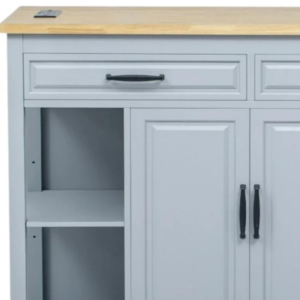 47" Light Blue Wood Rolling Kitchen Island With Storage-6