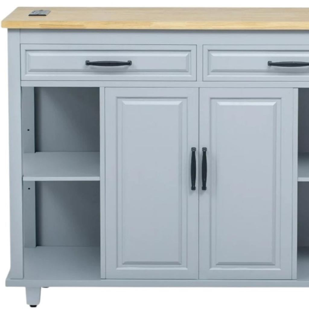 47" Light Blue Wood Rolling Kitchen Island With Storage-7