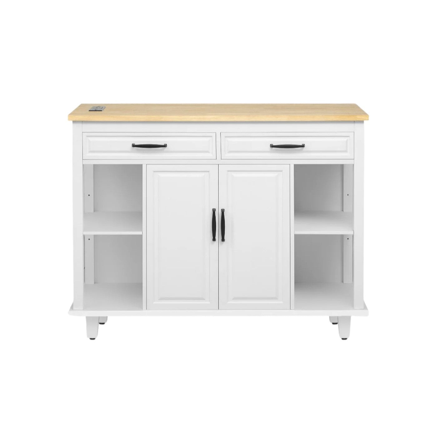 47" White Wood Rolling Kitchen Island With Storage-1