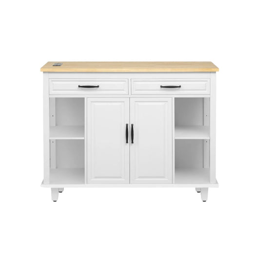 47" White Wood Rolling Kitchen Island With Storage-1