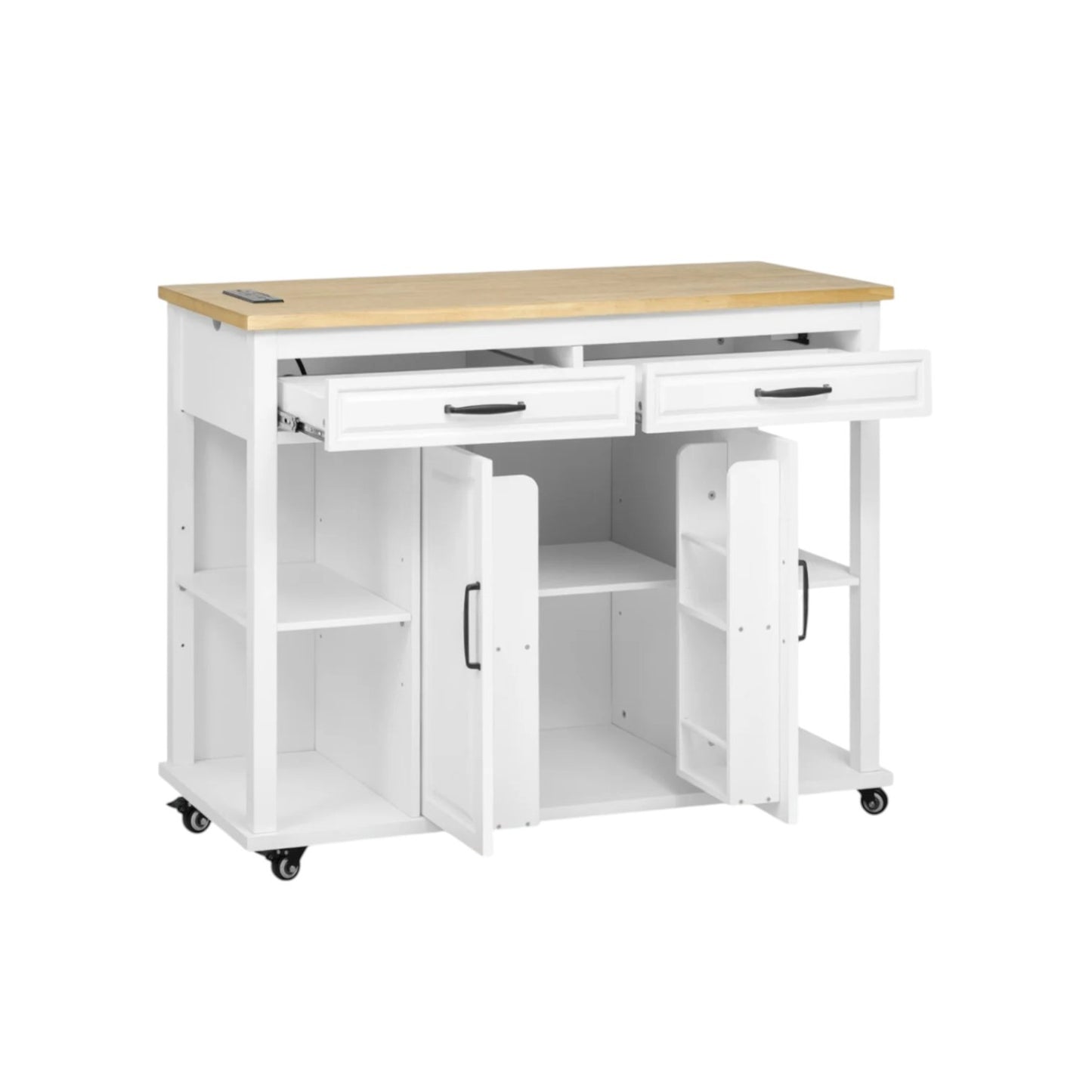 47" White Wood Rolling Kitchen Island With Storage-2