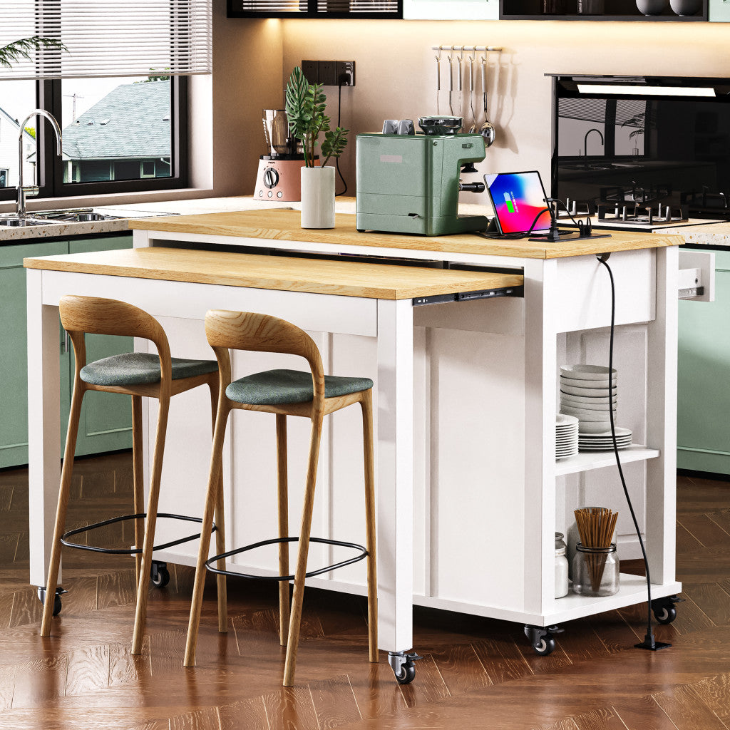47" White Wood Rolling Kitchen Island With Storage-6